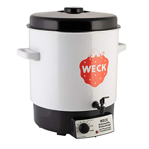 Weck Einkochautomat WAT 14A (Einkochtopf / Einwecktopf mit Auslaufhahn, Heißwasserspender, Glühweinkocher, 35 cm, 230 V, 2000 W, 29 L) 6829, aus Metall, Weiß/Schwarz